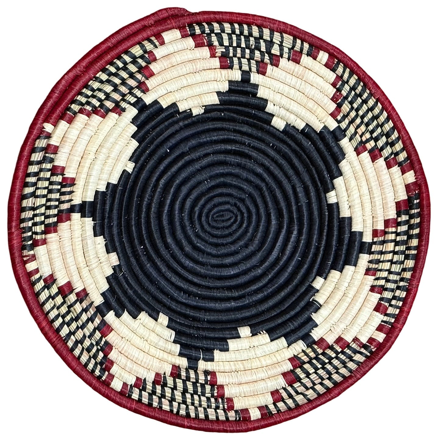 Handwoven Black, Maroon and Natural Raffia Wall Hanging Basket Decor Plate Mat - 3 sizes - Image 3