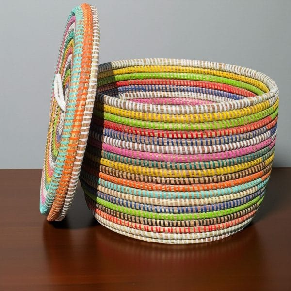 Colorful Handwoven Lidded Senegalese Shelf Baskets, Various Colors - Image 2