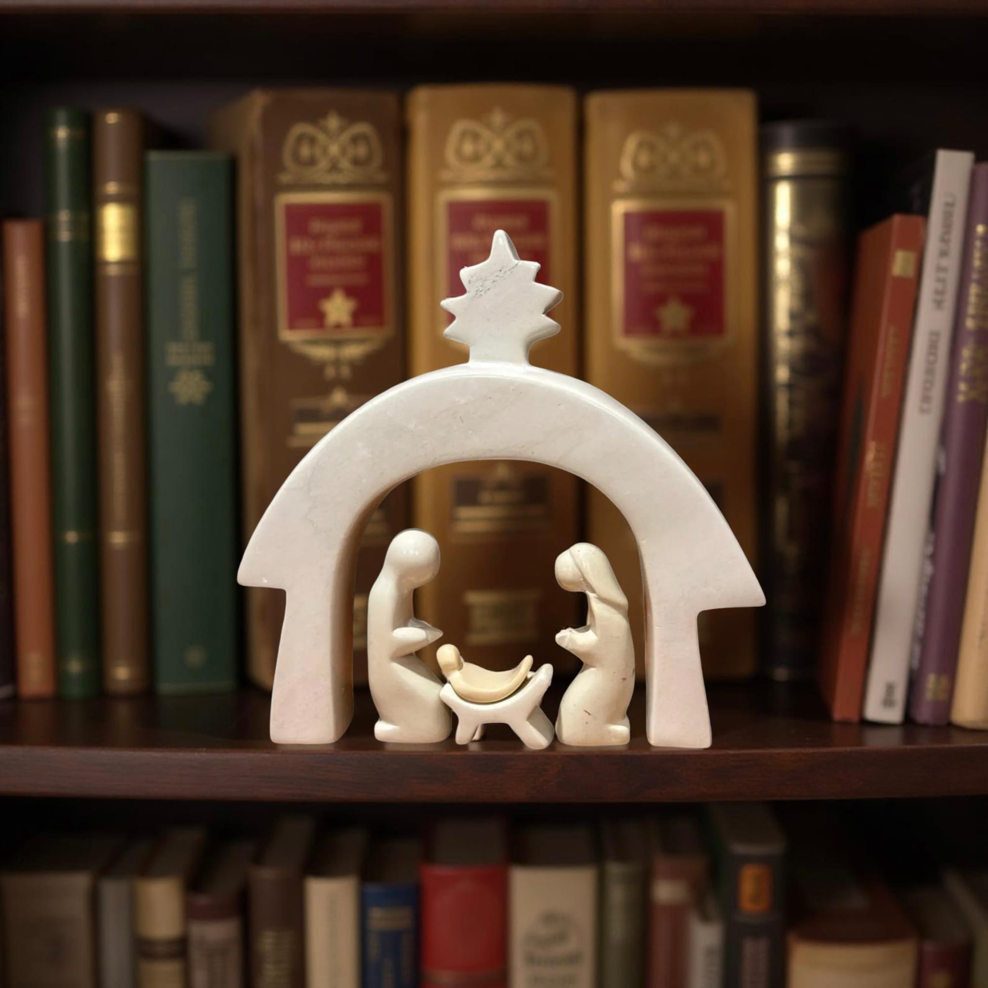 Natural Kisii Soapstone Nativity Set, Hand-Carved Religious Christmas Decor, Kenya Handmade Holy Family & Arch Figurines - Image 5