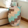 Vibrant Woven Extra-large Senegalese Laundry Hamper Storage Basket in Teal, Brown, White.