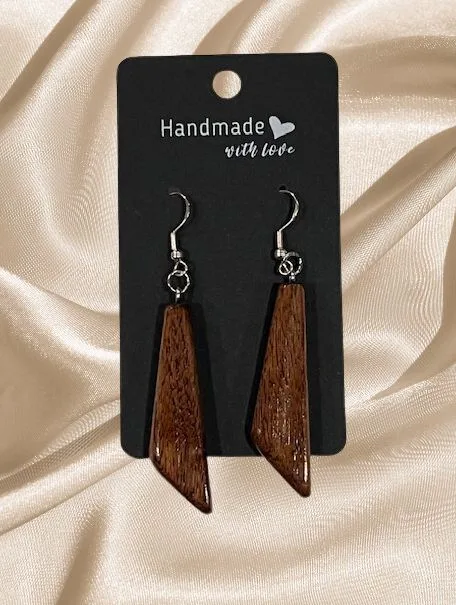 Quadrilateral Shaped Reclaimed Wood Earrings - Dark Wood - Image 9