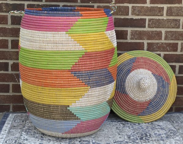 Vibrant Woven Extra-large Senegalese Laundry Hamper Storage Basket in Rainbow Colors - Image 5
