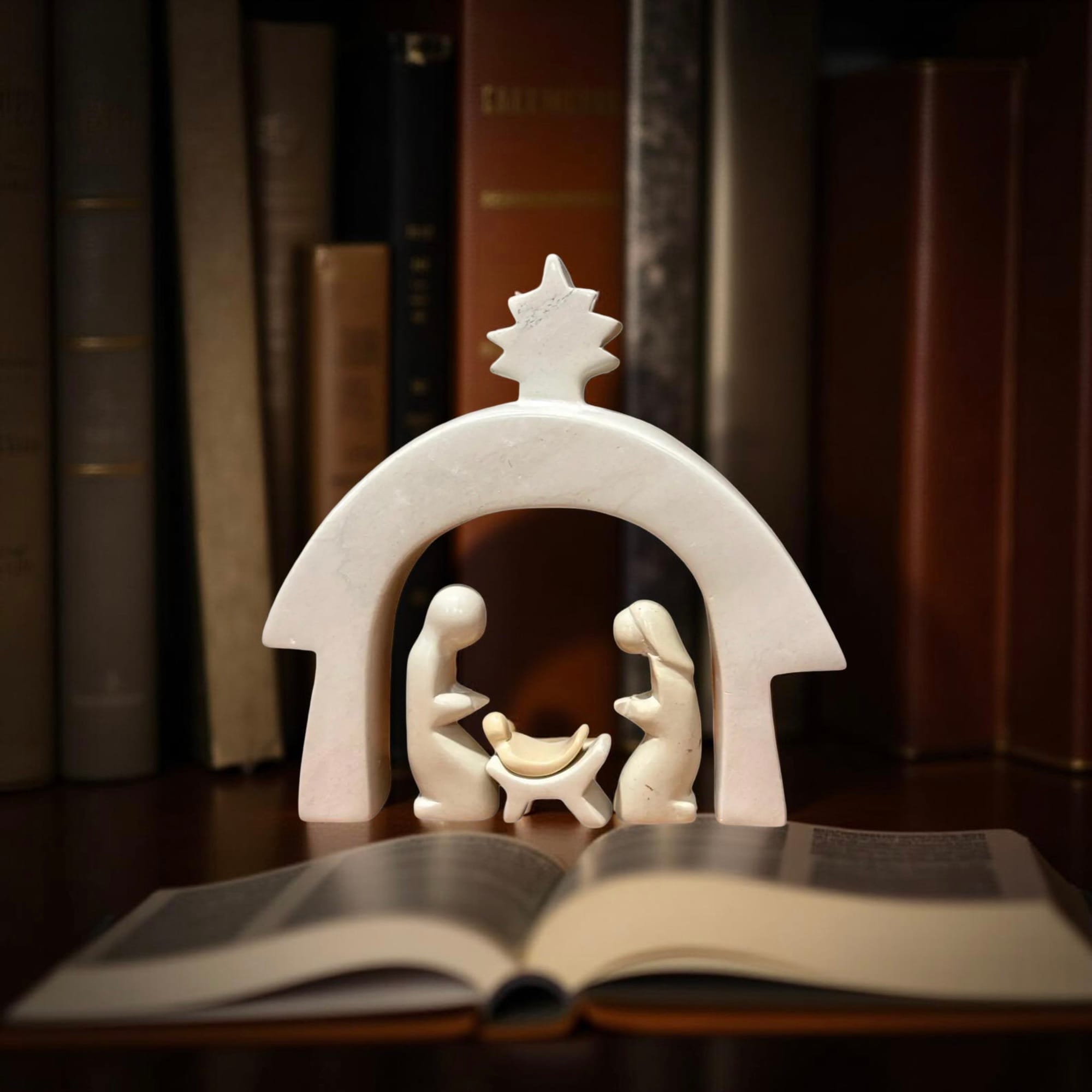 Natural Kisii Soapstone Nativity Set, Hand-Carved Religious Christmas Decor, Kenya Handmade Holy Family & Arch Figurines - Image 2