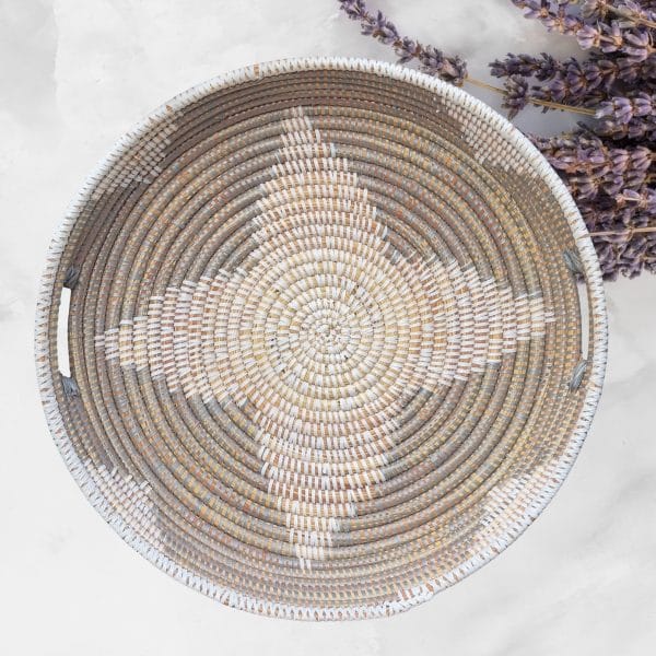 Colorful Handwoven Senegalese Round Basket Trays, Tabletop Center Piece with handles, Various Colors