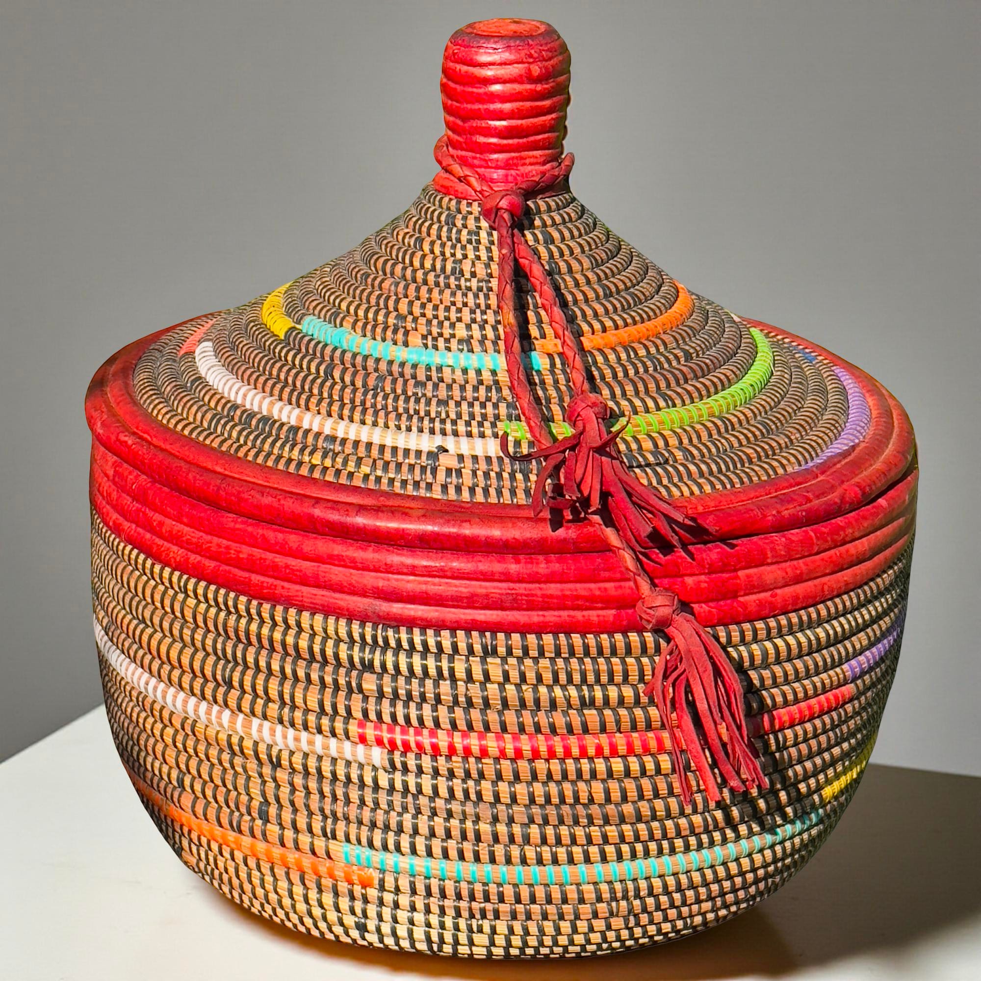 Colorful Senegalese Cone Lidded Warming Storage Shelf Baskets - Image 6