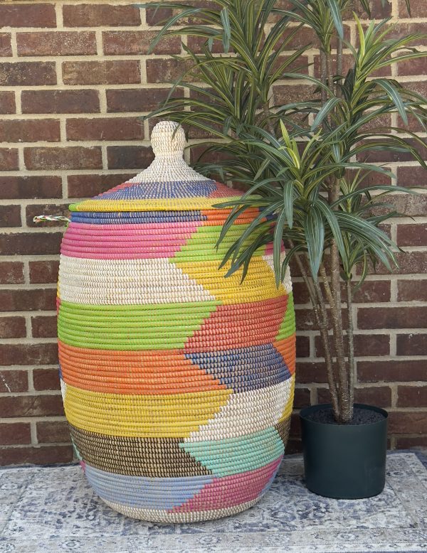 Vibrant Woven Extra-large Senegalese Laundry Hamper Storage Basket in Rainbow Colors - Image 3