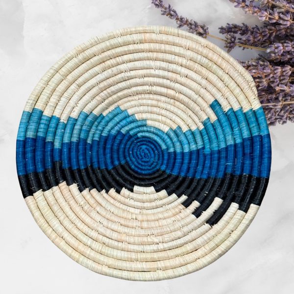 Blue, Black and Natural Raffia Wall Hanging Decor Plate Mat - 3 sizes - Image 3