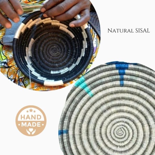Handwoven African Sisal Basket with Lid Handmade Trinkets bowl Decorative basket for Home Kitchen Food Storage Organizer 6 in diameter x 4 in height Zen designs arts and crafts (Orange Blue Yellow) - Image 8