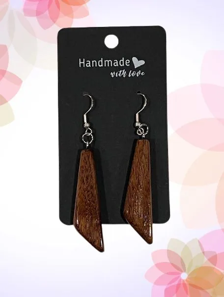 Quadrilateral Shaped Reclaimed Wood Earrings - Dark Wood - Image 7