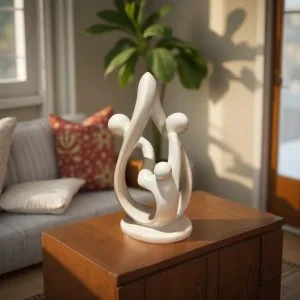 Hndcarved Family of Three Soapstone Sculpture, 8 inches tall