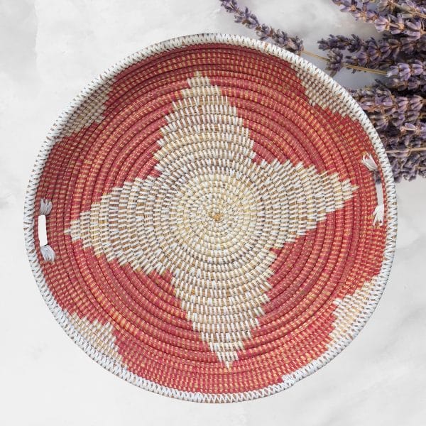 Colorful Handwoven Senegalese Round Basket Trays, Tabletop Center Piece with handles, Various Colors - Image 3