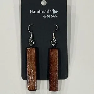 Narrow Rectangular Shaped Reclaimed Wood Earrings - Dark Wood