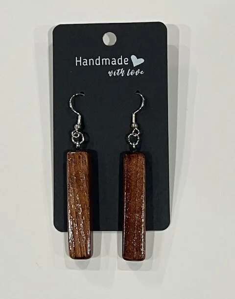 Narrow Rectangular Shaped Reclaimed Wood Earrings - Dark Wood
