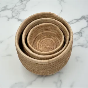 Nesting Basket Set, Handcrafted Raffia Storage Baskets, Natural Earth Tones, Housewarming Gift, Kitchen Organization, Set of Three