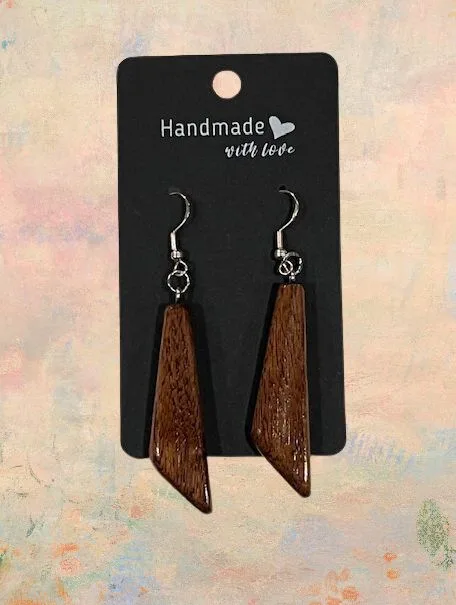Quadrilateral Shaped Reclaimed Wood Earrings - Dark Wood - Image 5