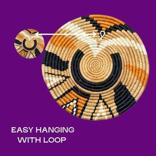 Handwoven Raffia Wall Plate Basket Biege, Orange: Unique Basket for Wall or Living room Centerpiece - Image 4