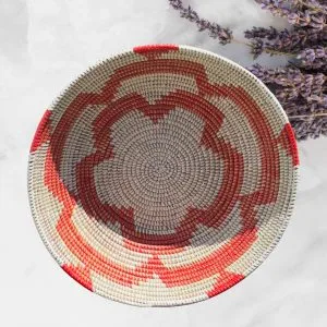 Handwoven Colorful Boho Senegalese Basket Bowls with Abstract Floral Designs - Various Colors