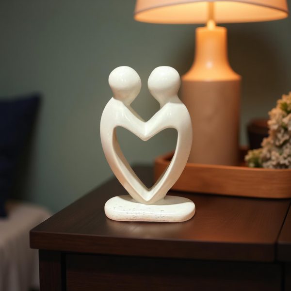 Heart Couple Natural Kisii Soapstone Sculpture