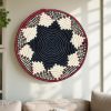 Handwoven Black, Maroon and Natural Raffia Wall Hanging Basket Decor Plate Mat - 3 sizes