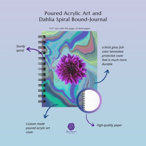 Poured Acrylic Art and Dahlia Spiral Bound-Journal - Image 2
