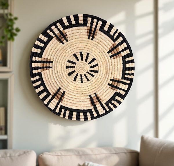Natural, Black and Banana Leaves Abstract Raffia Wall Hanging Decor Plate Mat - Various Sizes - Image 2