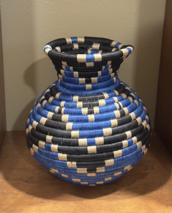 Handmade Sisal Basket Vases in Blue,Black with Tan Accent and Wavy Design - Image 4