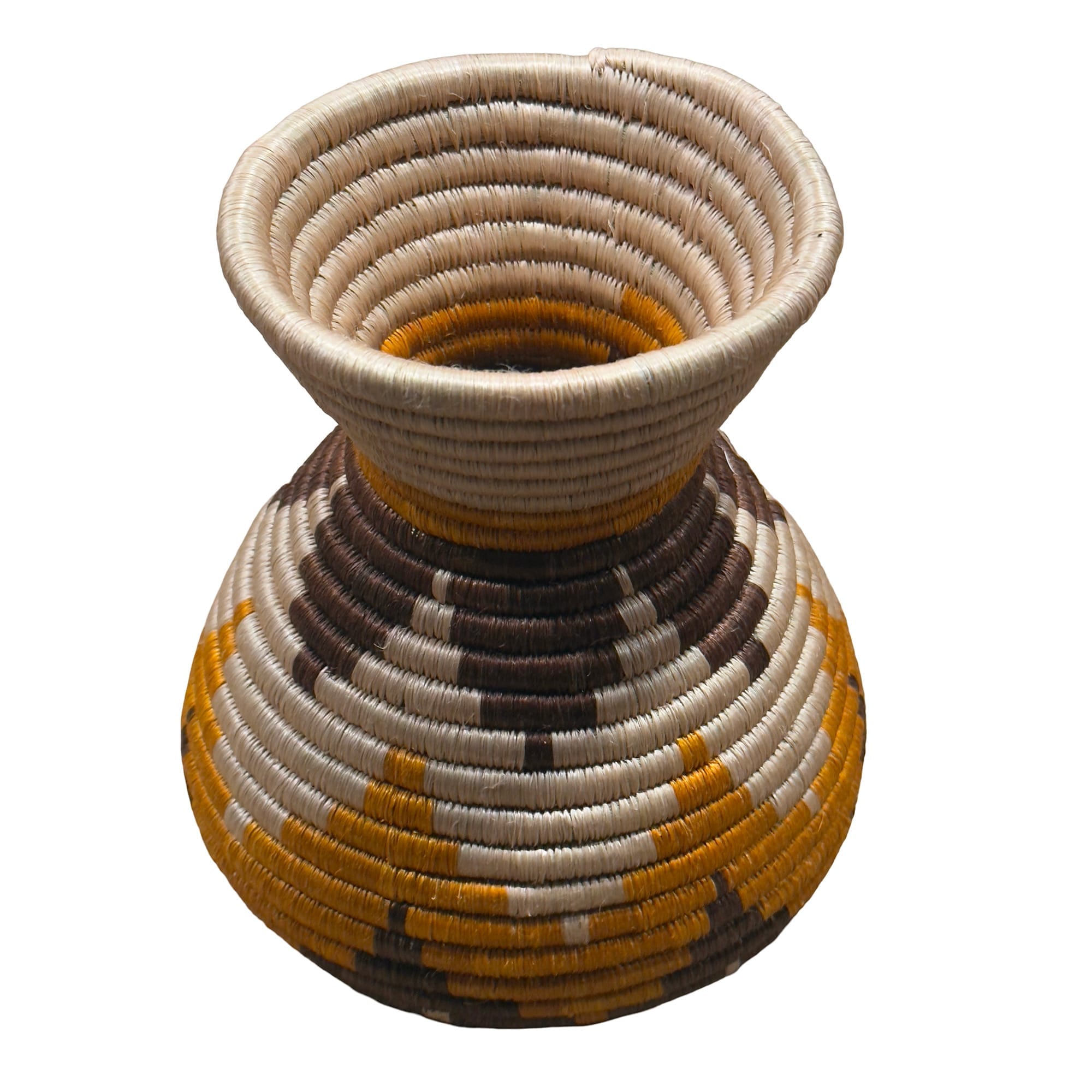 Handmade Sisal Basket Vases in Tan, Yellow, Brown with Wavy Floral Design - Image 5