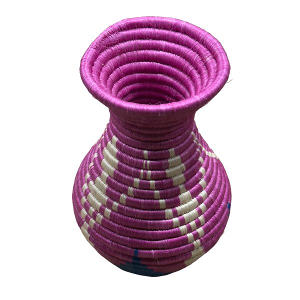 Handmade Sisal Basket Vase in Purple, Blue with White Accent - Image 5