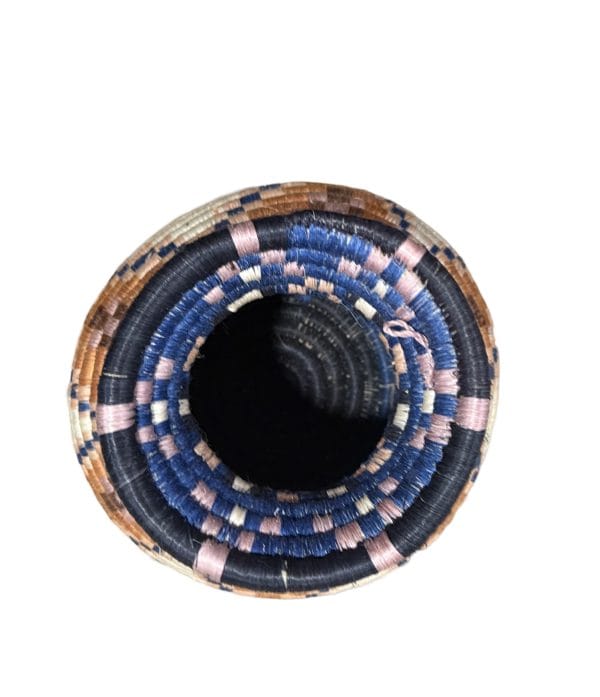 Handwoven Sisal Basket Vase, Orange, Blue, and Black with Floral Design - Image 4