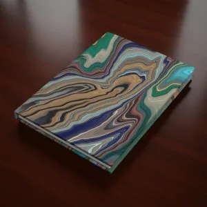 The Zen Matte Ruled Hardcover Journal with Teal, Green, Blue and Earth Poured Arcrylic Illustration Cover Design