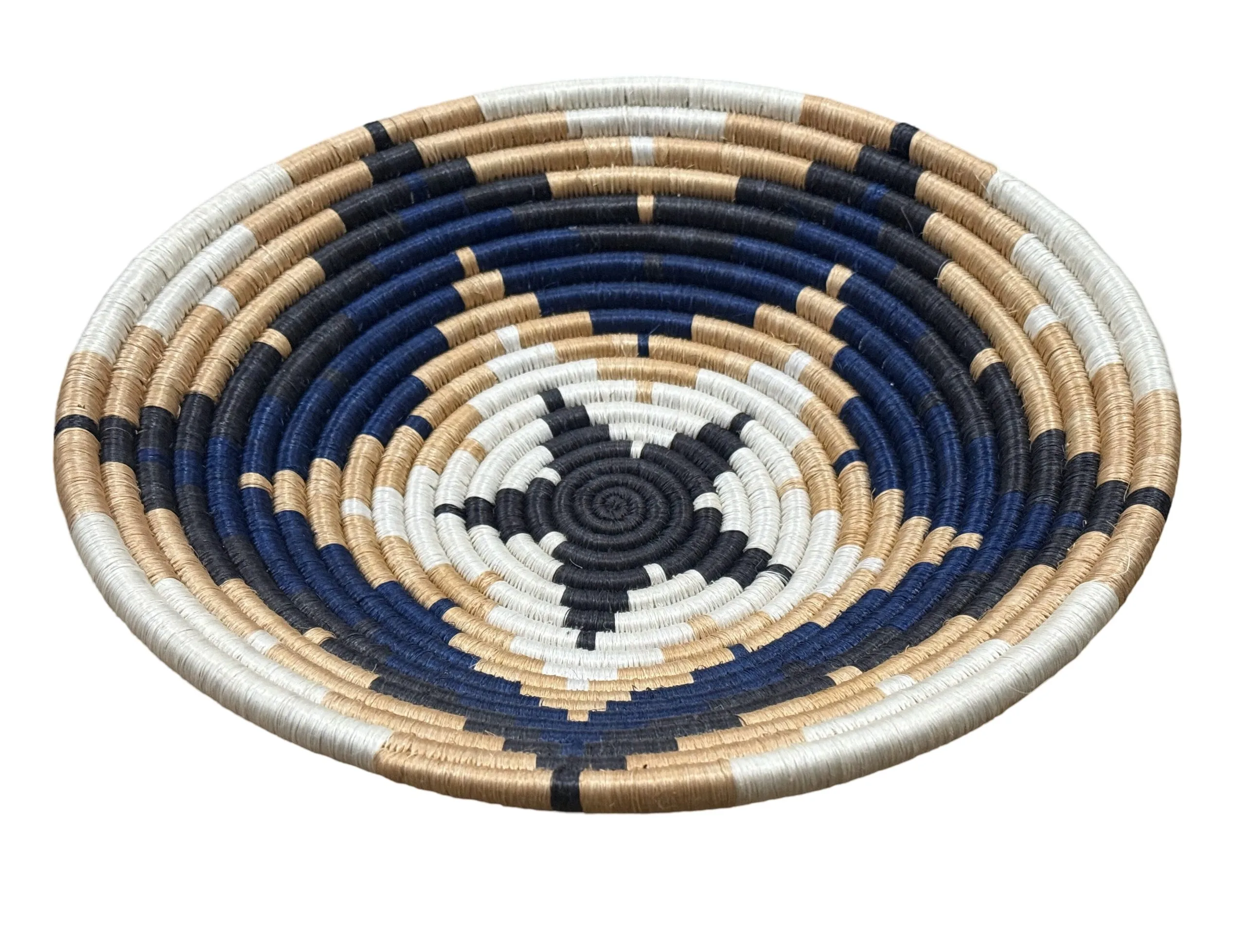Blue, Tan, Sisal Basket Bowls in 12, 10, 8 Inches Diameter - Image 2