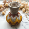 Handmade Sisal Basket Vase in Light Brown, Yellow, Natural with Floral Design