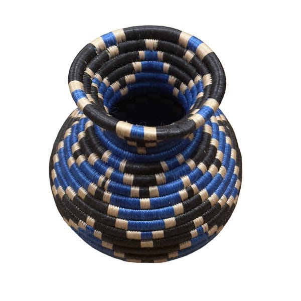 Handmade Sisal Basket Vases in Blue,Black with Tan Accent and Wavy Design - Image 5