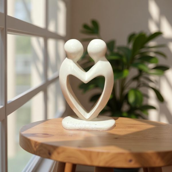 Heart Couple Natural Kisii Soapstone Sculpture - Image 2