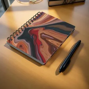 Red Poured Acrylic Art Journal: Unique 5x7 Spiral Notebook, Handmade pour painting cover. Perfect gift for writers & artists