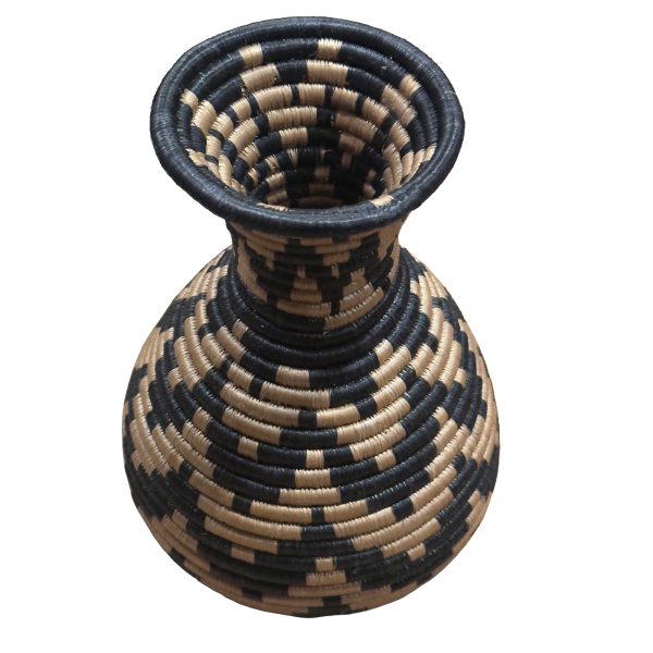 Handmade Sisal Basket Vase in Tan,Black with Wavy Design - Image 5