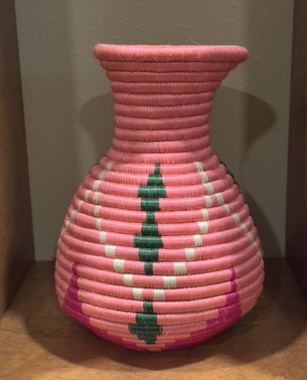 Handmade Sisal Basket Vases in Pink, Green with White Accent - Image 6