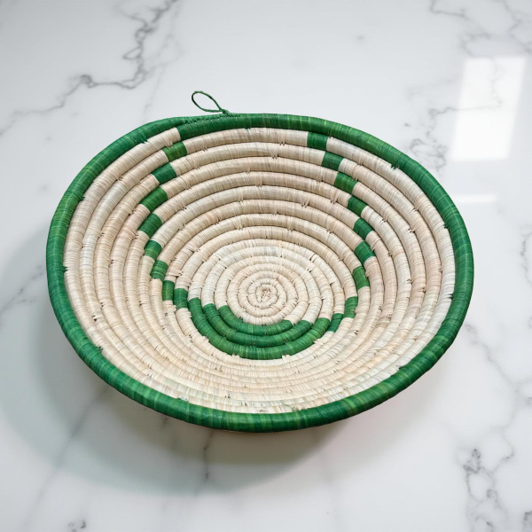 Natural, Green Raffia Bowl -12"
