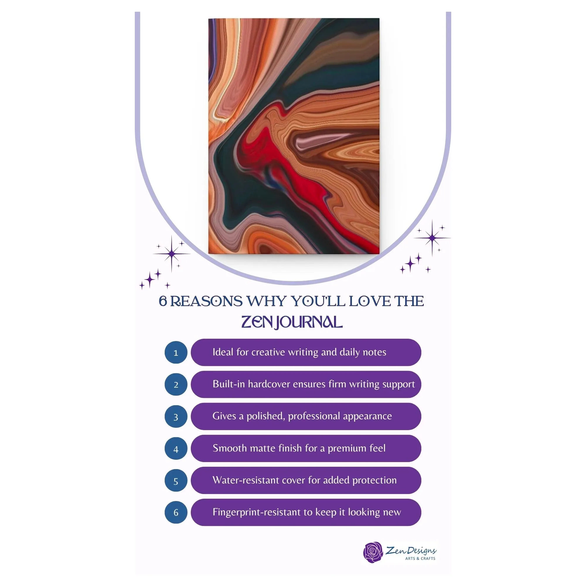 Ruled Hardcover Journal with Matte Red, Black, Desert Acrylic Cover, Fountain Pen Friendly, Gift for Writers, Note Taking or Travel Notebook - Image 7