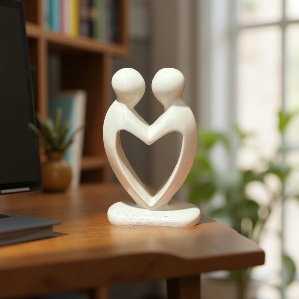Heart Couple Natural Kisii Soapstone Sculpture - Image 3