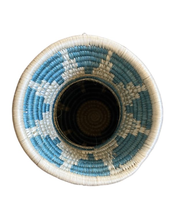 Handwoven Sisal Basket Vase in Teal and Natural Green Color with Geometric Design - Image 7