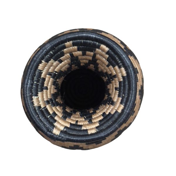Handmade Sisal Basket Vase in Tan,Black with Wavy Design - Image 6
