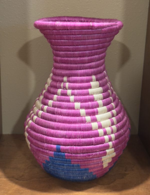 Handmade Sisal Basket Vase in Purple, Blue with White Accent - Image 4