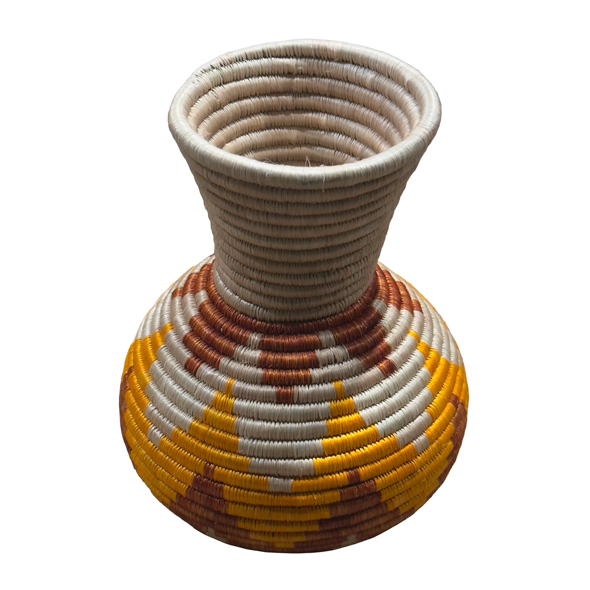 Handmade Sisal Basket Vase in Light Brown, Yellow, Natural with Floral Design - Image 6