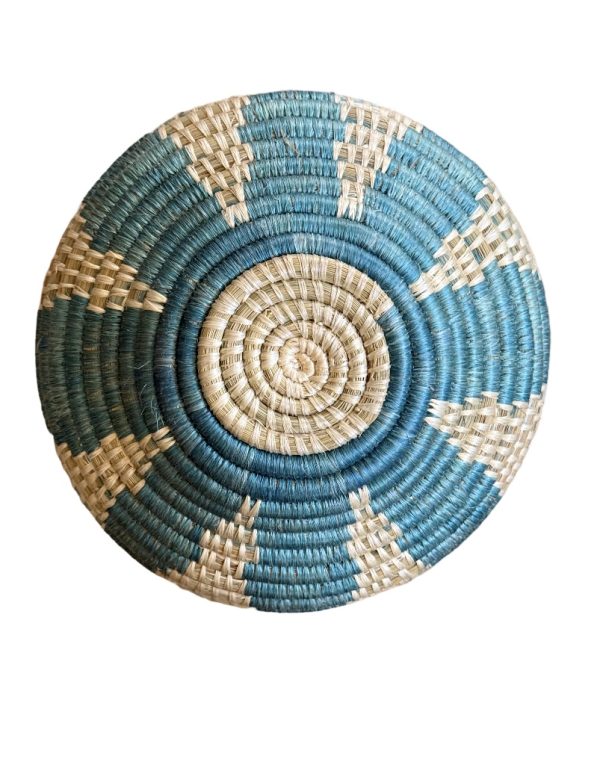Handwoven Sisal Basket Vase in Teal and Natural Green Color with Geometric Design - Image 6
