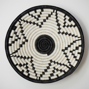 Handwoven Round Sisal basket African Handmade Wall basket decor Hanging decoration Fruit bowl for Home Living room Kitchen Black White Star 12 inches diameter Zen designs arts and crafts