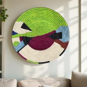 Handwoven African Raffia Plate Mat in Lime Green, Blue, Natural - Various Sizes