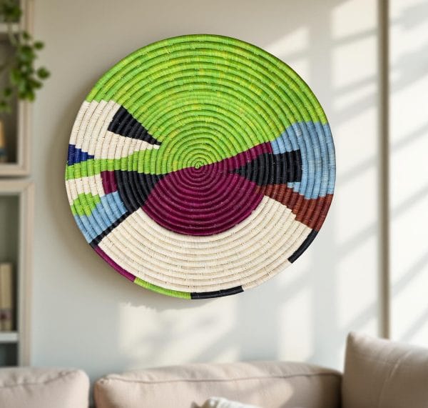Abstract Raffia Wall Plate Basket - Various Colors and Sizes