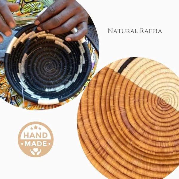 Handwoven Orange, Black, Natural Raffia Bowl - Various Sizes - Image 7