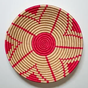 Handwoven Pink, Tan Sisal Basket Bowls in 12, 10, 8 Inches Diameter